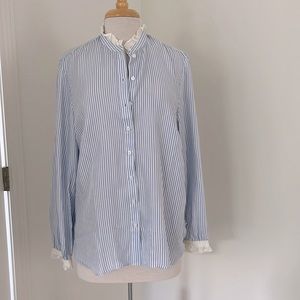 Jcrew Drapey cupro-blend ruffle-trim shirt in stripe